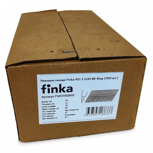 Реечные гвозди Finka R21 3,1x90 BK Ring (1500 шт)